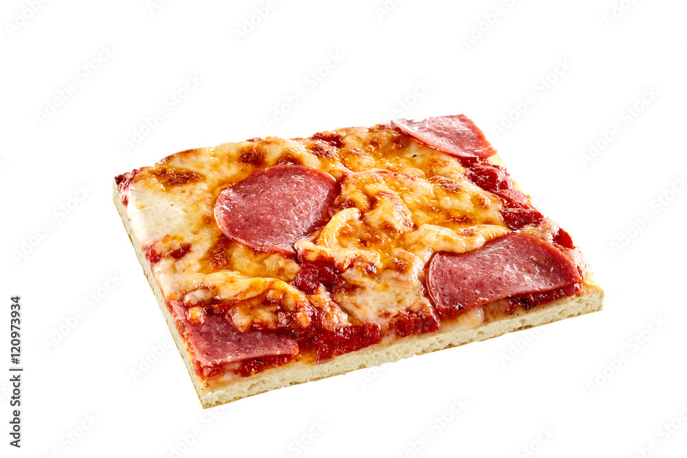 Portion of traditional Italian salami pizza Portion of traditional Italian salami pizza