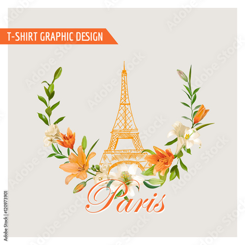 Vintage Floral Graphic Design - Summer Lily Flowers - for T-shirt