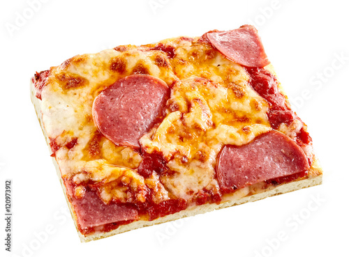 Portion of cooked Italian pepperoni pizza