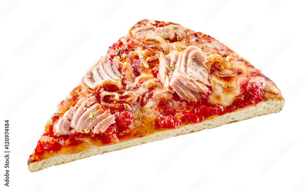 Traditional Italian tuna seafood pizza slice