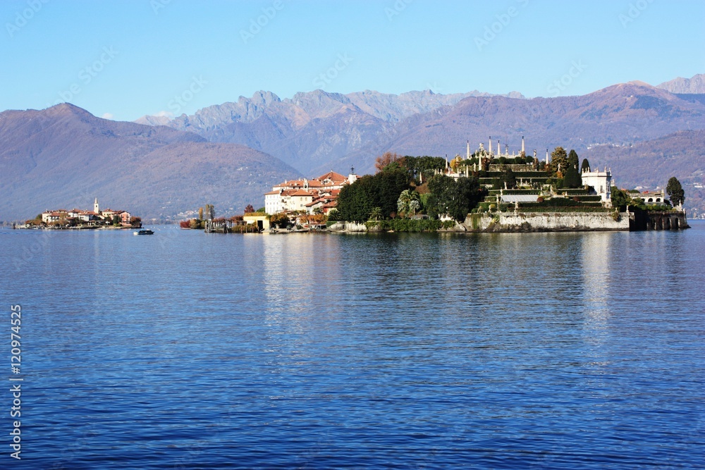 Water landscape view to Lake Maggiore from Stresa, Piedmont Italy