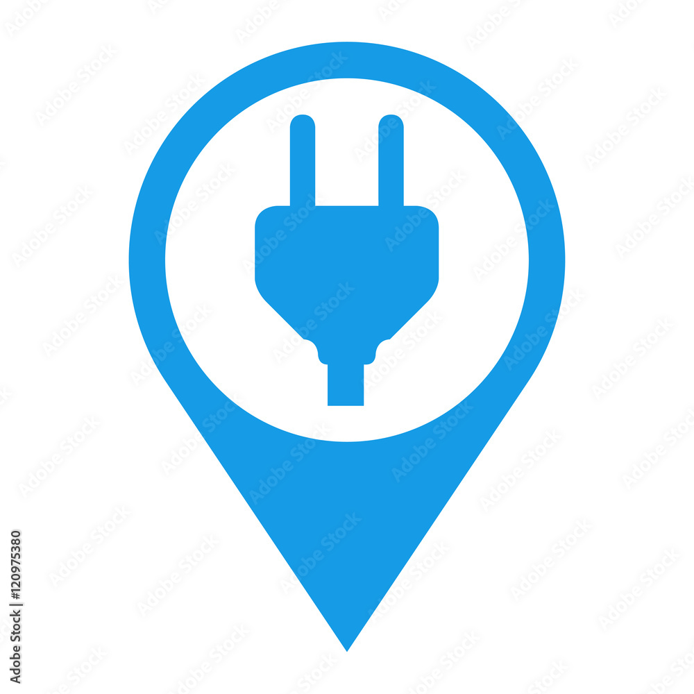 Icono plano localizacion enchufe azul Icono plano localizacion enchufe azul