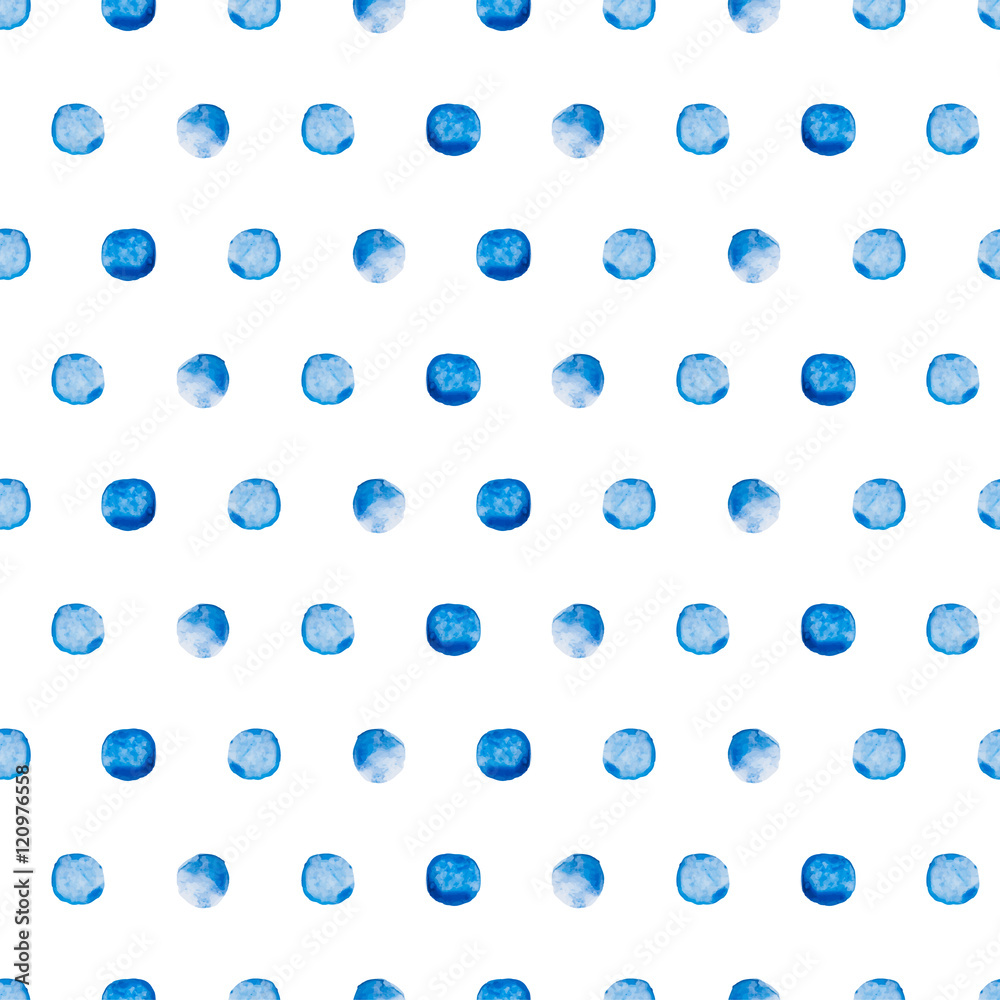 Seamless pattern with blue watercolor circles.