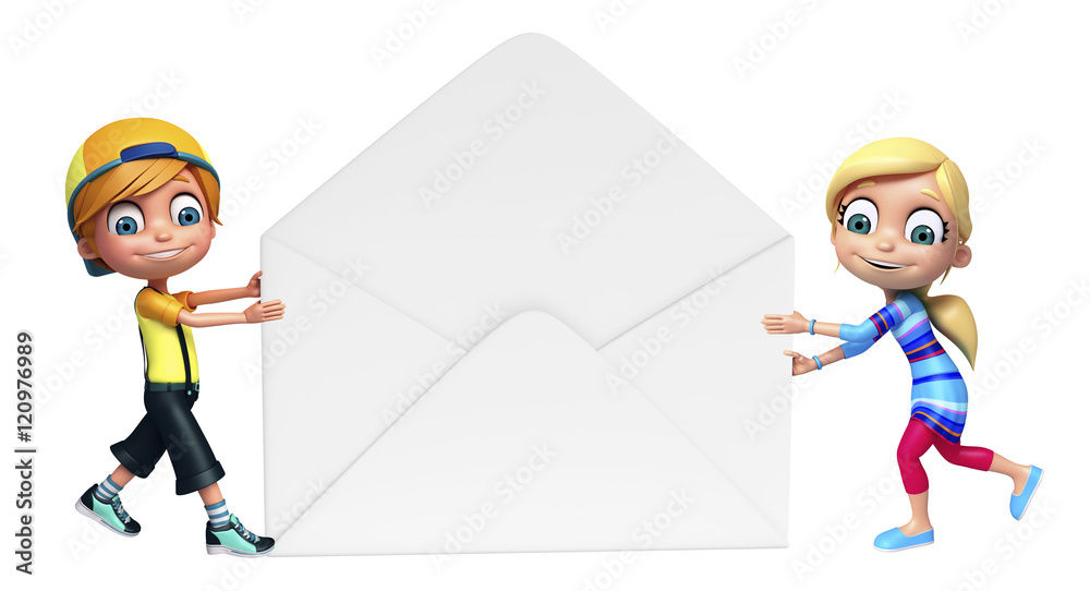 kid girl and kid boy with Mail kid girl and kid boy with Mail