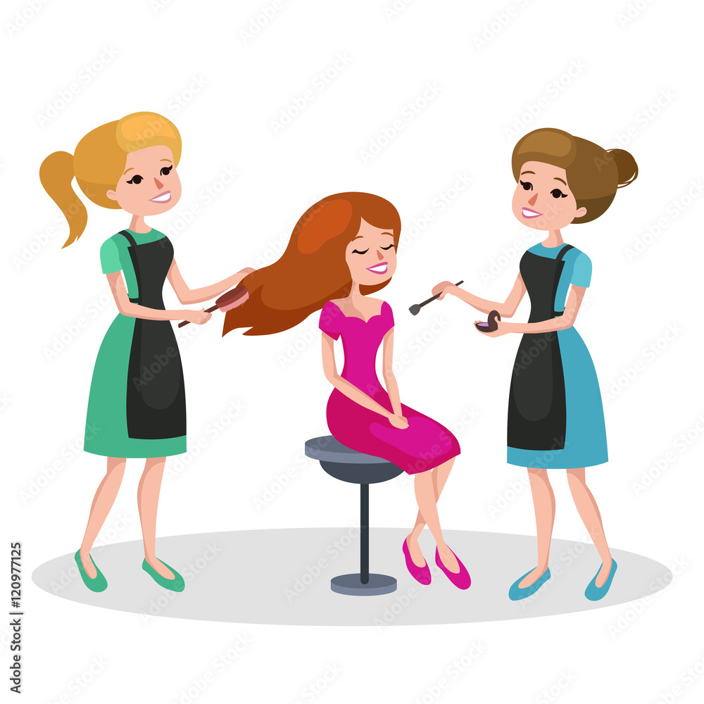 woman in beauty salon Vector illustration. Beauty salon interior vector concept . Haircut, make up atelier woman in beauty salon Vector illustration. Beauty salon interior vector concept . Haircut, make up atelier