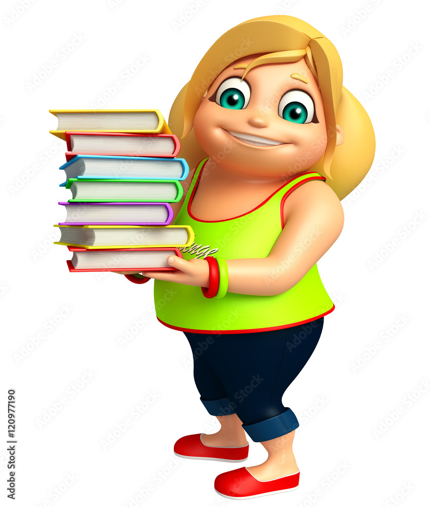 Kid girl with Book stack Kid girl with Book stack