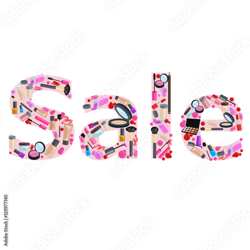 Vector flat design of make up. cosmetics sale . Sets of cosmetics on isolated background.