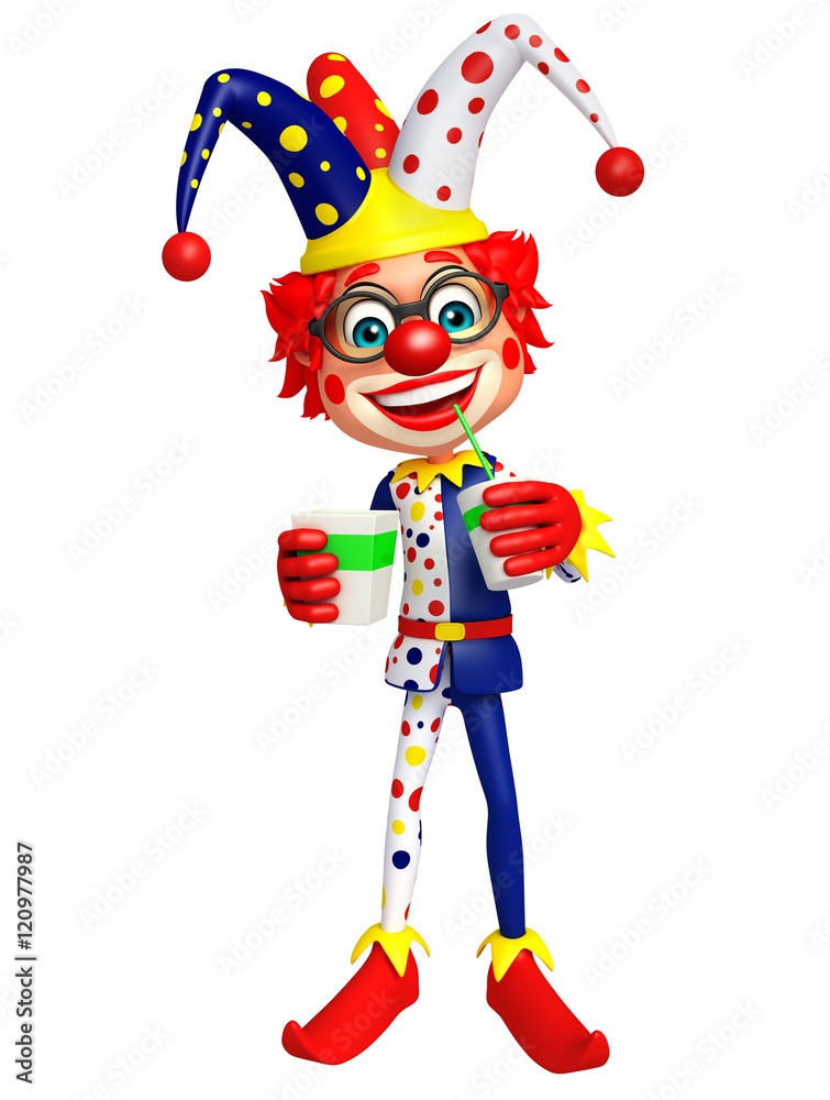 Naklejka premium Clown with Soft drink and Popcorn