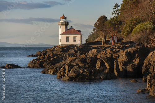 Lime Kiln Lighthouse. The Lime Kiln Light is a functioning navigational aid located on Lime Kiln Point overlooking Dead Man's Bay on the western side of San Juan Island, San Juan County, Washington. photo