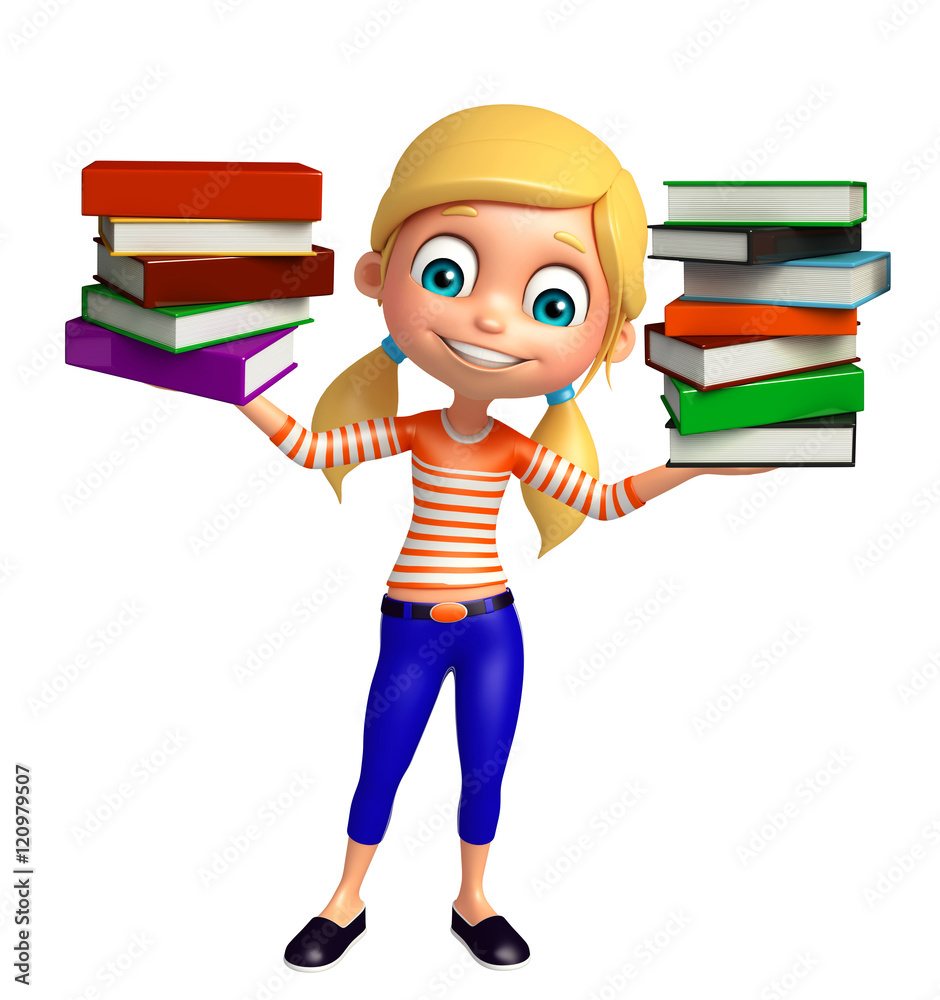 kid girl with Book stack kid girl with Book stack