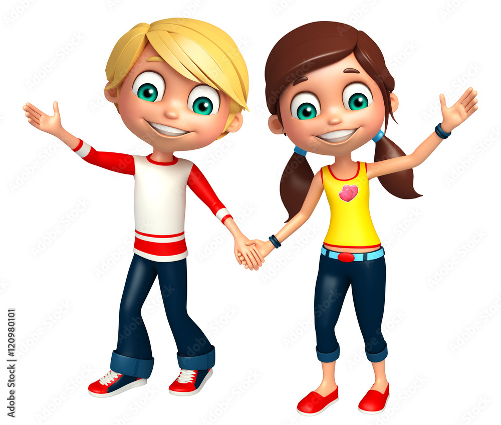 Fototapeta premium Kid boy with and girl Funny pose