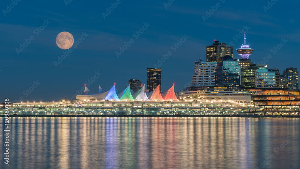 Fototapeta premium city full moon night,Vancouver BC Canada