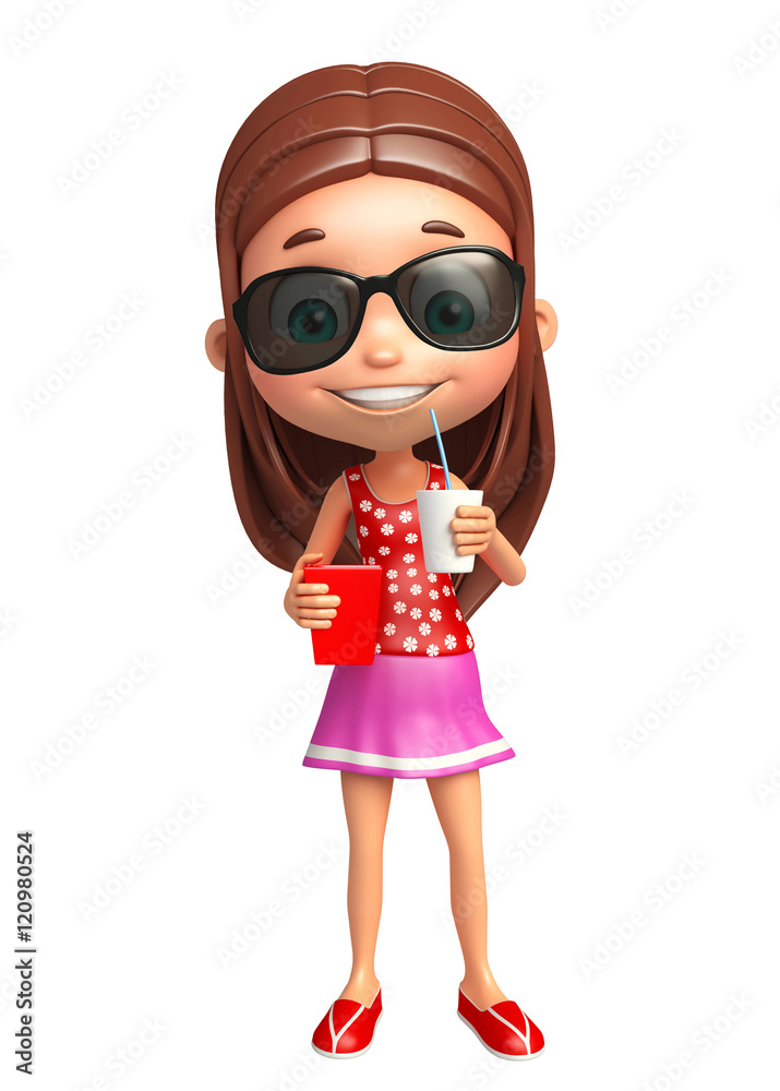 kid girl with Sunglass and soft drink popcorn kid girl with Sunglass and soft drink popcorn