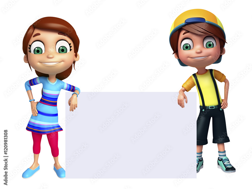 kid girl and kid boy with White board kid girl and kid boy with White board