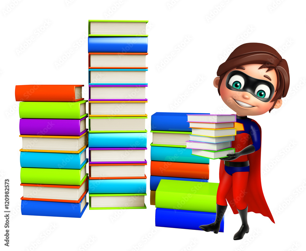 Superboy with Book stack Superboy with Book stack