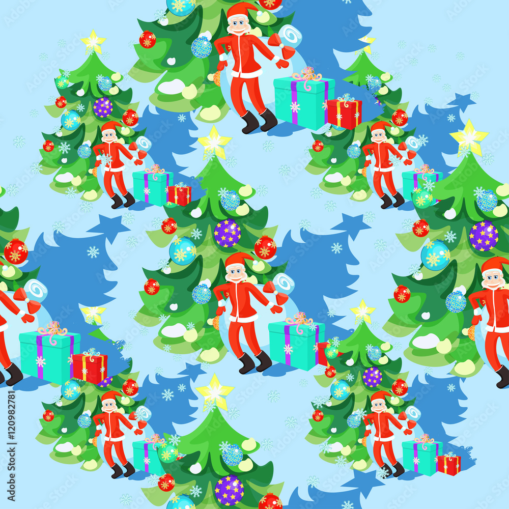 seamless pattern of Santa Claus and fishbone in New Year's balls seamless pattern of Santa Claus and fishbone in New Year's balls