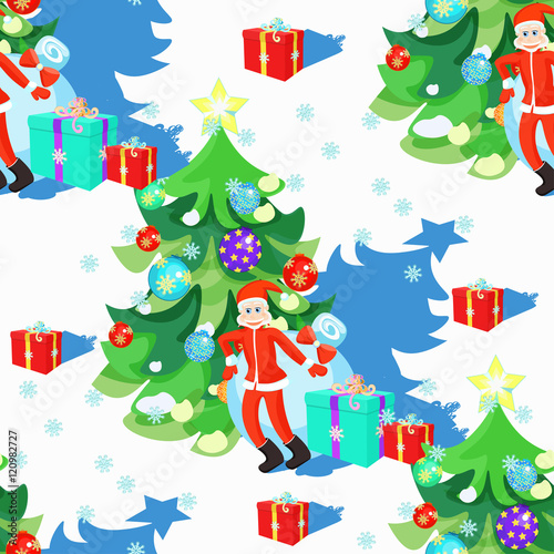 seamless pattern of Santa Claus and Christmas tree in Christmas