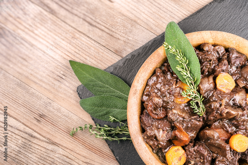 traditional french "beef bourguignon" stew with faded effect. Stock Photo Adobe Stock