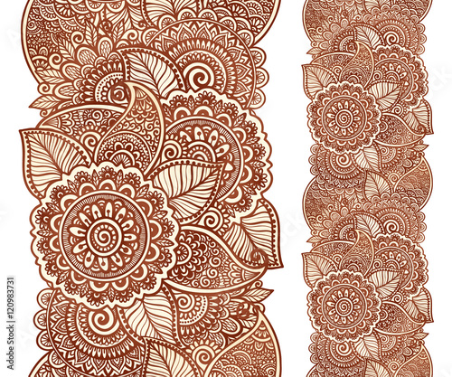 Indian henna tattoo style vector floral vertical seamless pattern photo