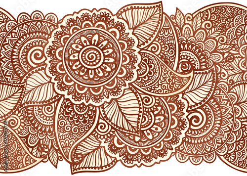 Indian henna tattoo style vector floral horizontal seamless pattern photo