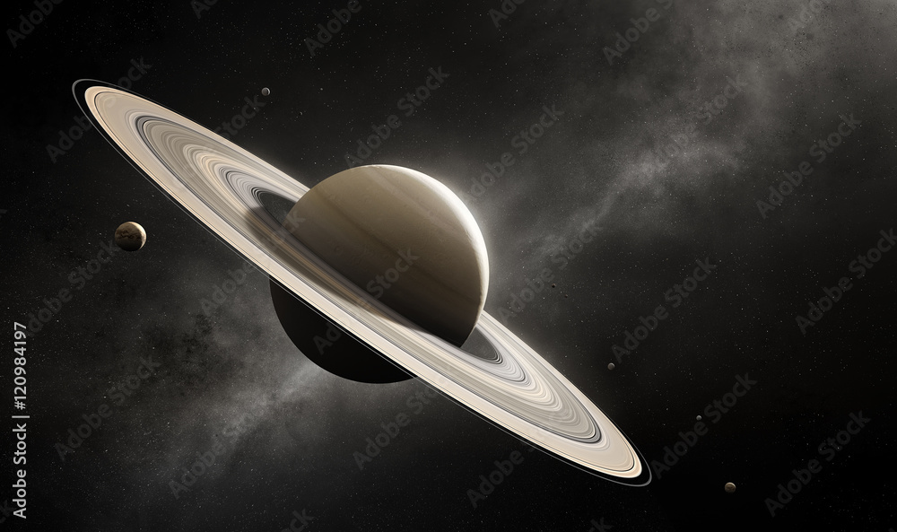 Naklejka premium Planet Saturn with major moons