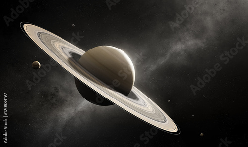 Planet Saturn with major moons photo