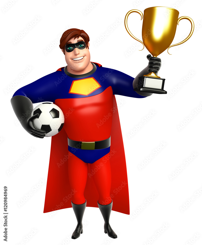 Superhero with Football and Winning cup Superhero with Football and Winning cup