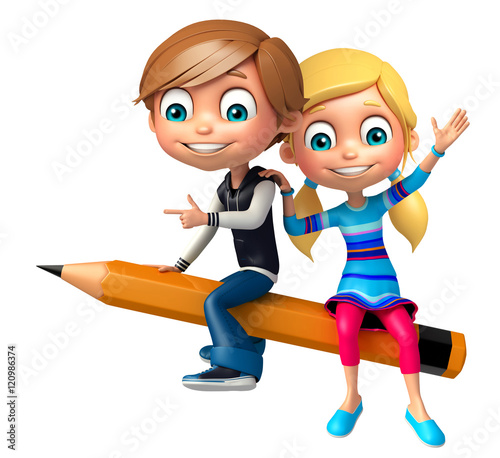 Kid boy with and girl Pencil