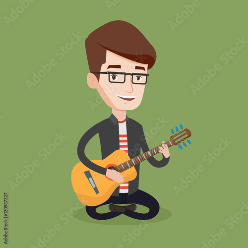 Man playing acoustic guitar vector illustration.