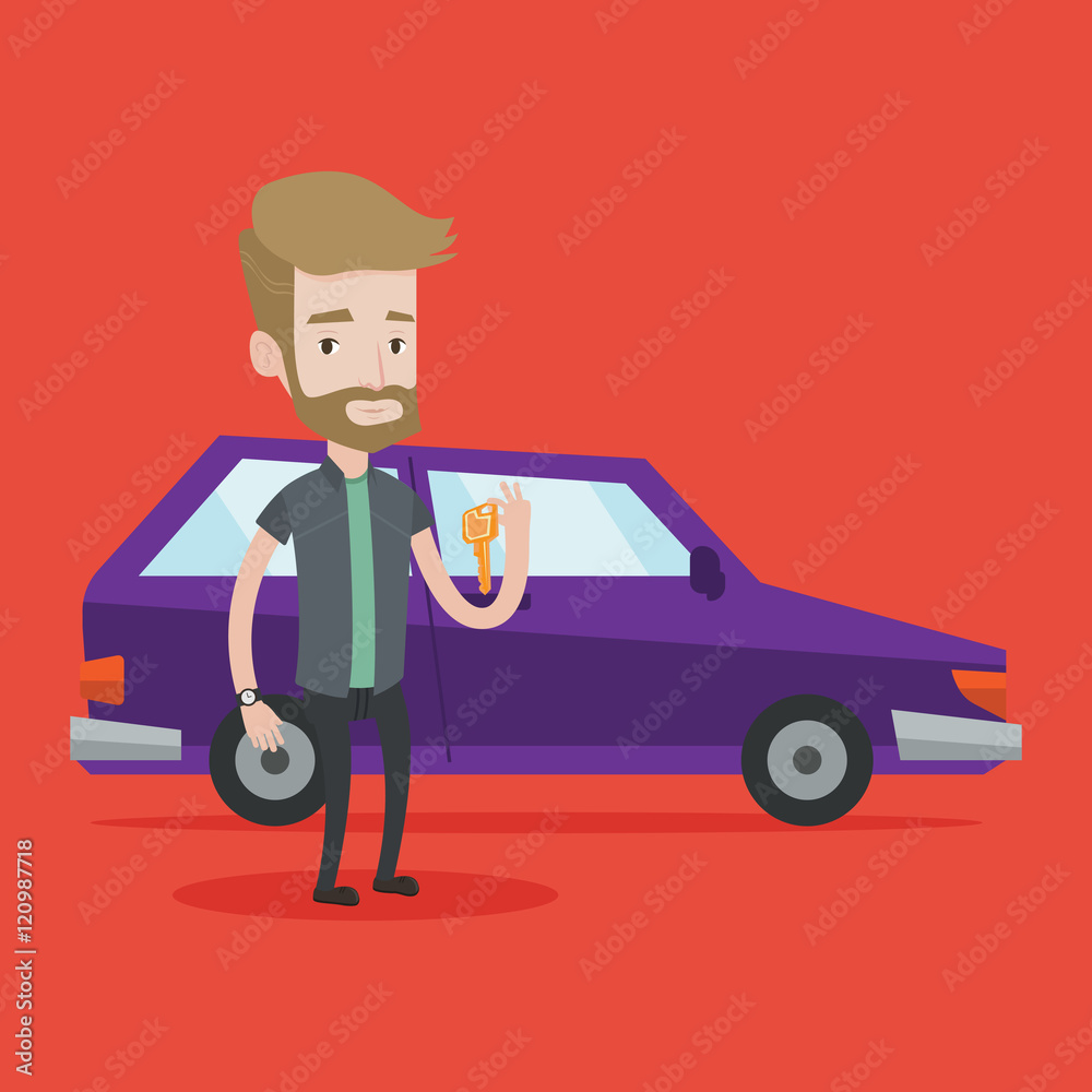 Man holding keys to his new car. Man holding keys to his new car.