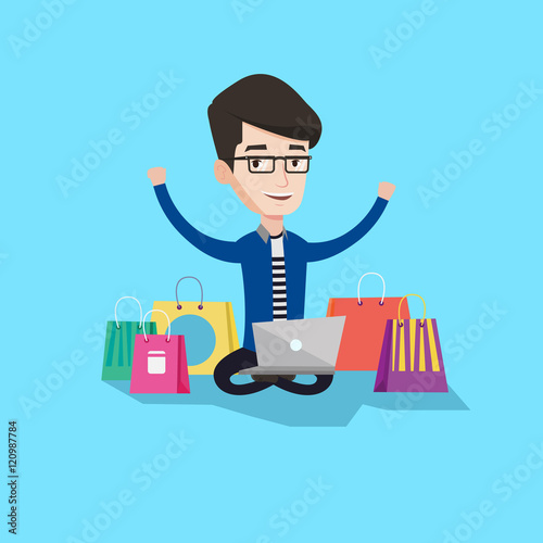 Man shopping online vector illustration.