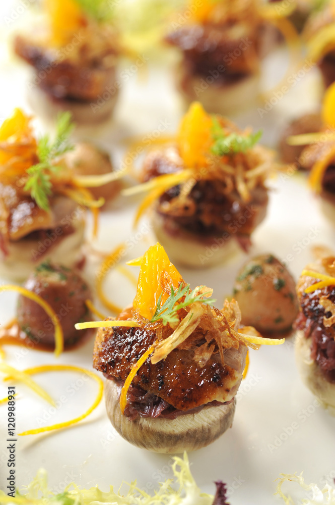 Appetizer exquisite French duck braised with tangerine Appetizer exquisite French duck braised with tangerine
