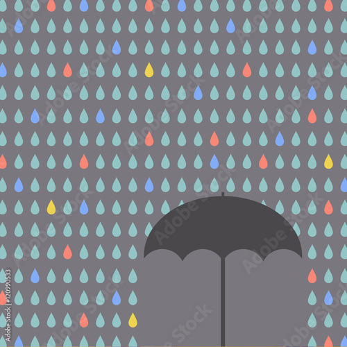 falling raindrops pattern with umbrella vector illustration