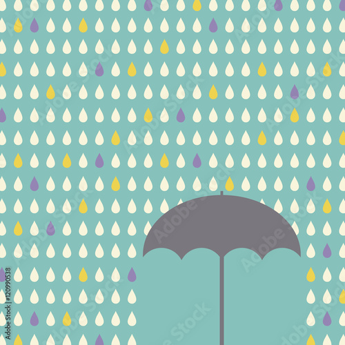 falling raindrops pattern with umbrella vector illustration
