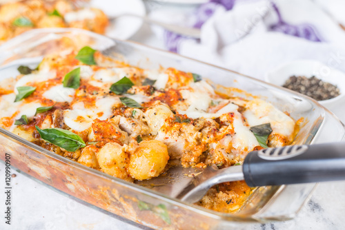 Italian potato and chicken baked recipe on the table