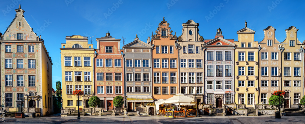 Historical houses in old town center of Gdansk, Poland