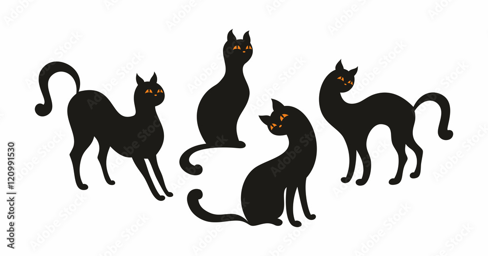 Vector set with the image of the silhouettes of beautiful graceful cats