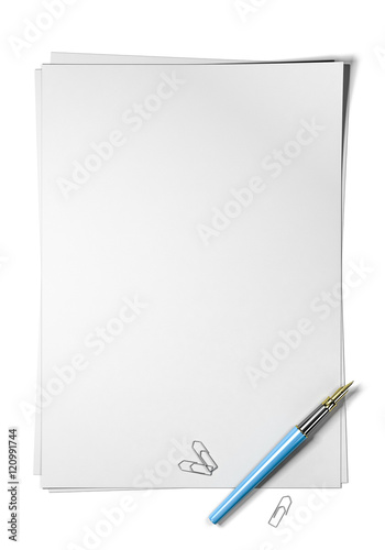 Blank page, sheet of Paper with portrait orientation over white background