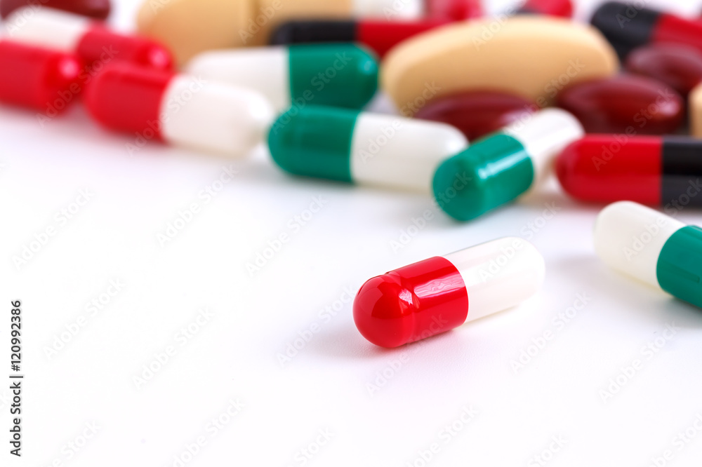 Pills and capsules on white background Pills and capsules on white background