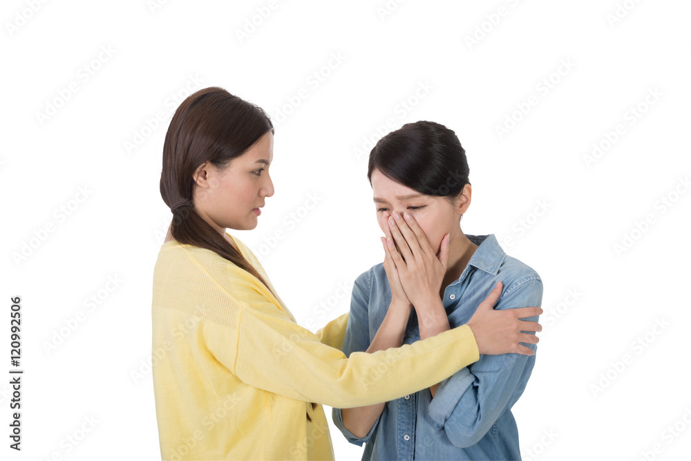 girl comforted by her friend girl comforted by her friend