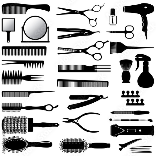 silhouettes of tools for the hairdresser