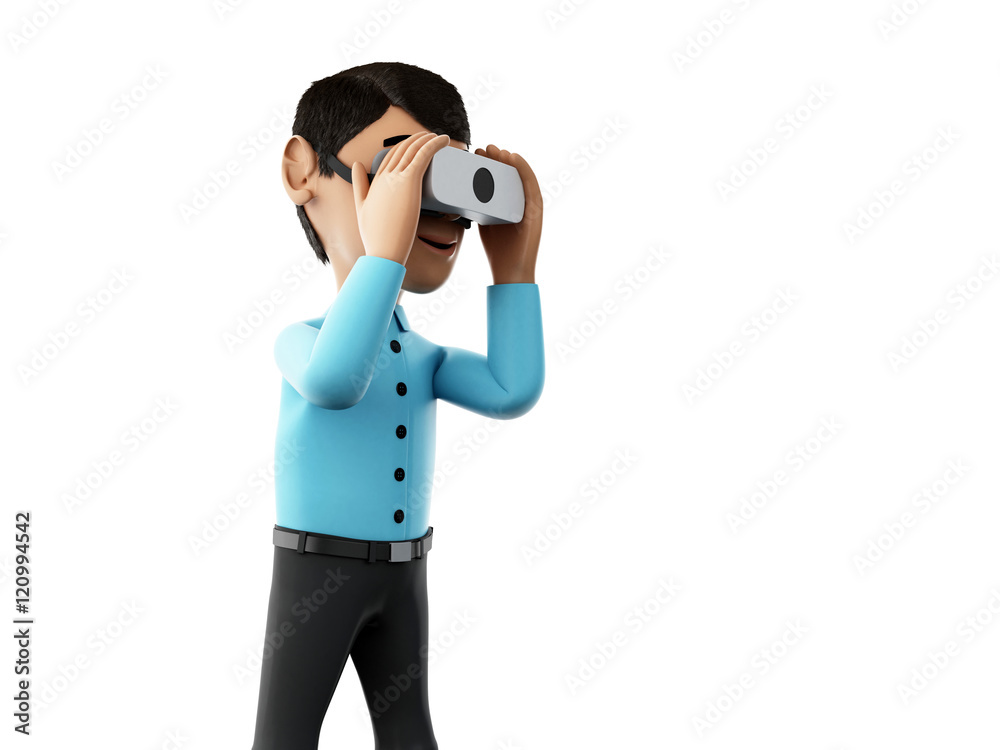 3d Man playing with virtual reality glasses. 3d Man playing with virtual reality glasses.