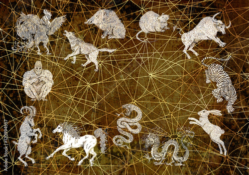 Background with chinese calendar zodiac animals