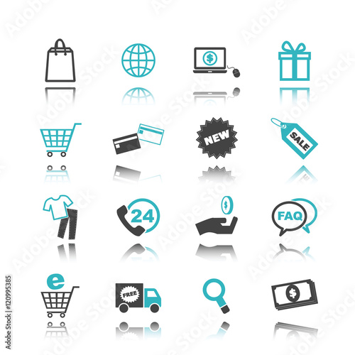 shopping icons with reflection