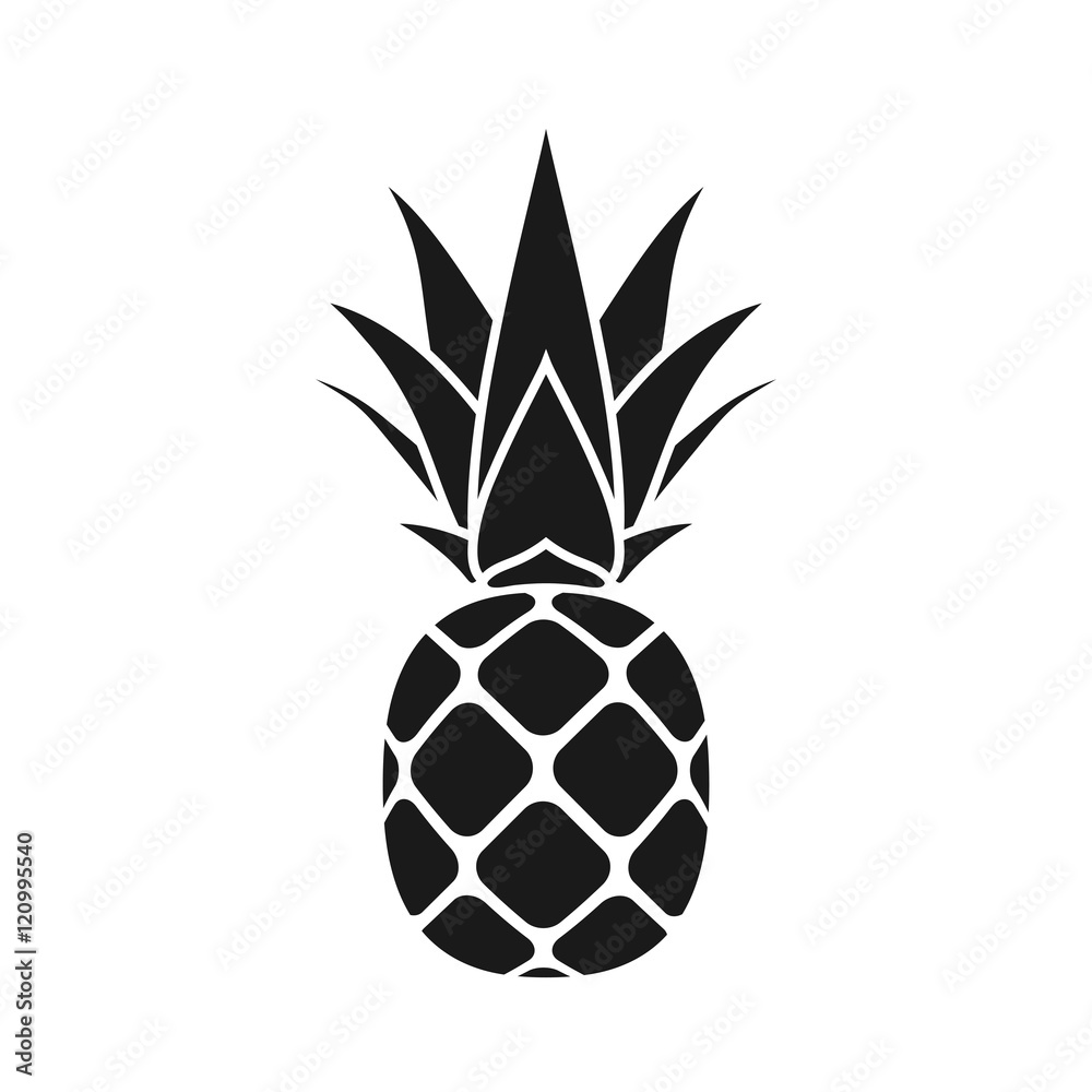 Pineapple with leaf icon. Tropical fruit isolated on white background. Symbol of food, sweet, exotic and summer, vitamin, healthy. Nature logo dessert. Flat concept. Design element Vector illustration