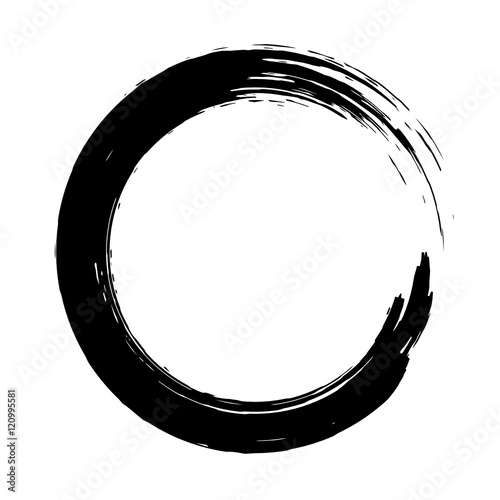 Grunge background circle black on white. Sketch to create border. Round shape texture for banner. Dirty old effect. Vintage artistic graphic. Smear print copy space. Vector illustration