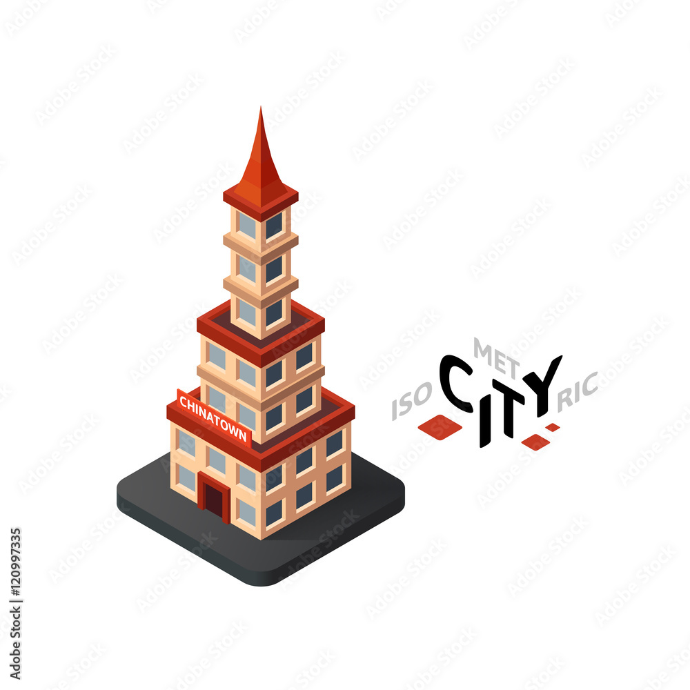 Isometric chinatown icon, building city infographic element, vector illustration Isometric chinatown icon, building city infographic element, vector illustration
