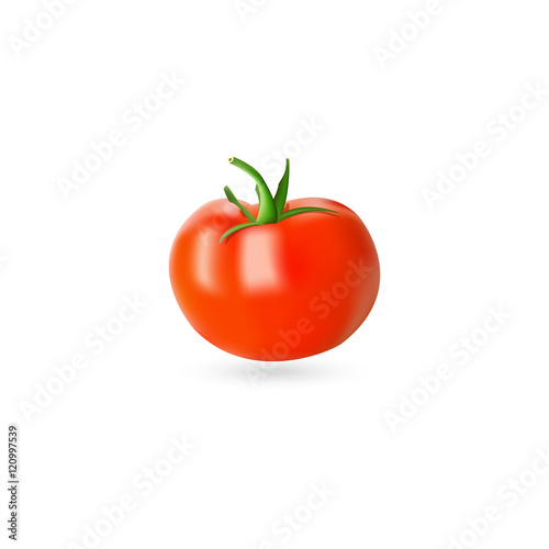 Bright illustration of ripe red tomato isolated on white background. Red tomato icon.