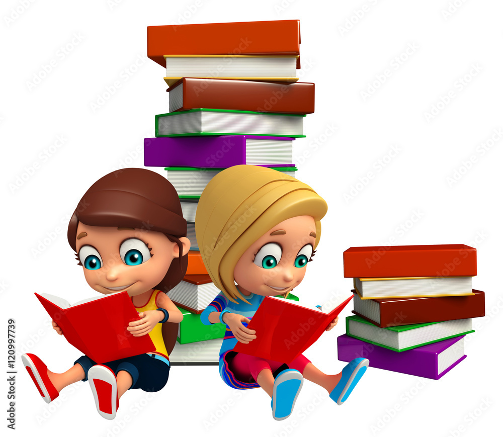 kid girl with Book stack kid girl with Book stack
