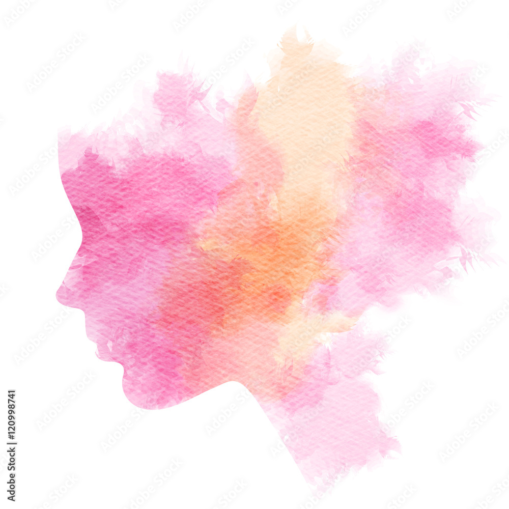 Woman silhouette plus abstract watercolor